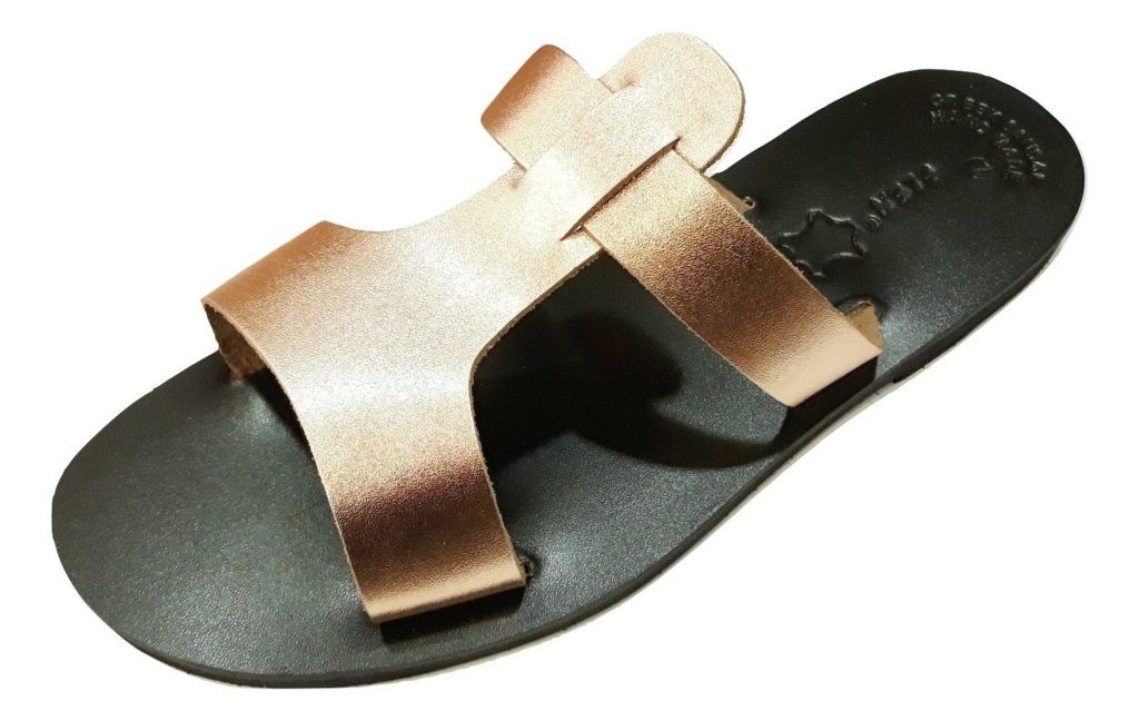 Andromeda - Greek Leather Slide Sandals, Flat Summer Bronze - Ancient ...