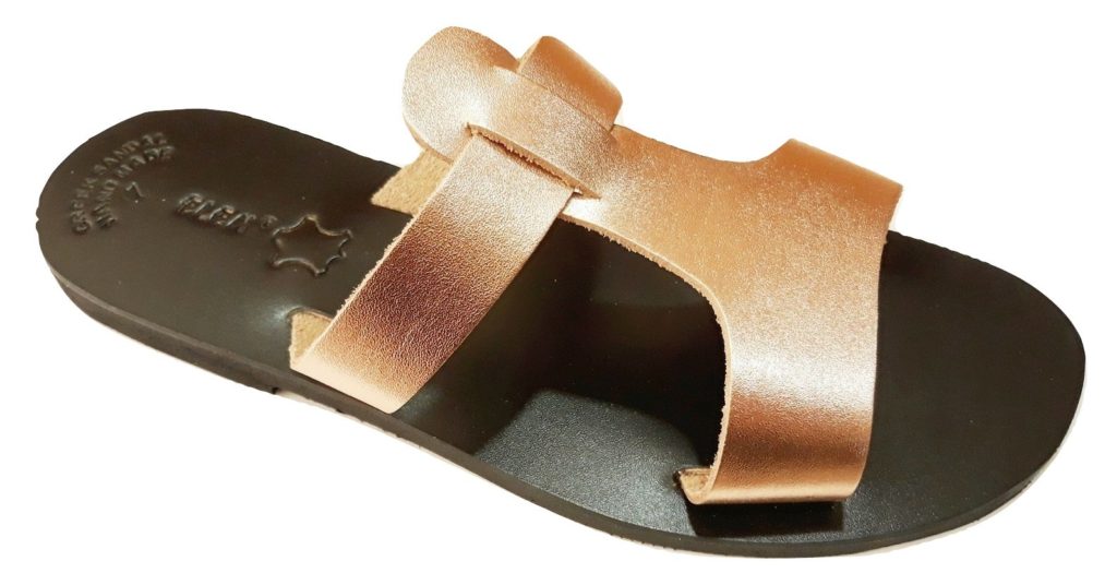 Andromeda - Greek Leather Slide Sandals, Flat Summer Bronze - Ancient ...